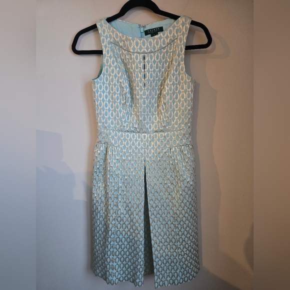 Lauren Ralph Lauren Seafoam Green & Gold Metallic Brocade Dress Women's Size 2. - Picture 1 of 9